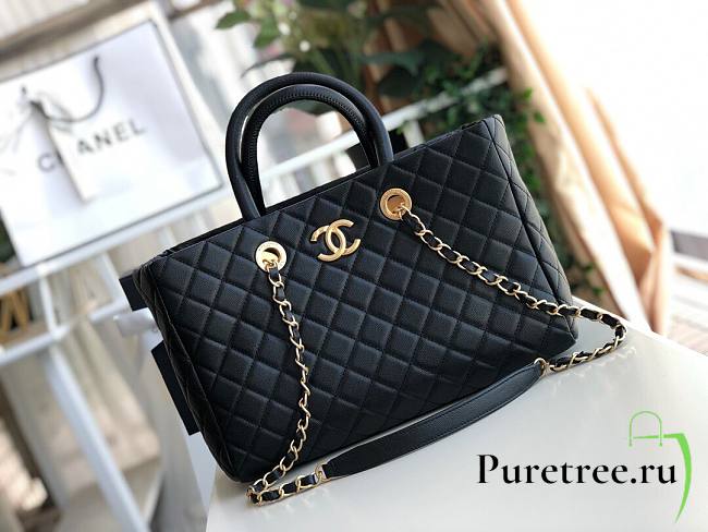Chanel Quilted Grained Calfskin Small Shopping Bag Light Black 30 - 1