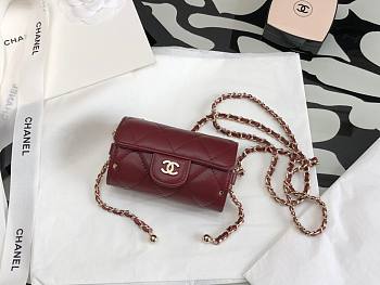 Chanel Lambskin Jewel Card Holder With Chain in red | AP2285 