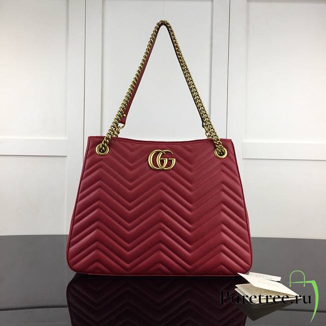 GG Marmont matelassé shoulder bag in red leather | 453569 - 1