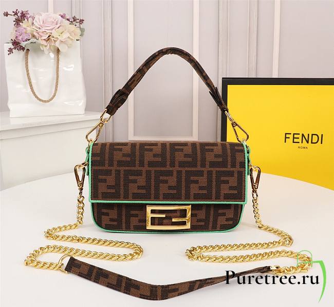 Fendi Baguette embroidered FF canvas bag in green line - 1