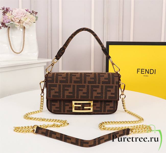 Fendi Baguette embroidered FF canvas bag in brown line - 1