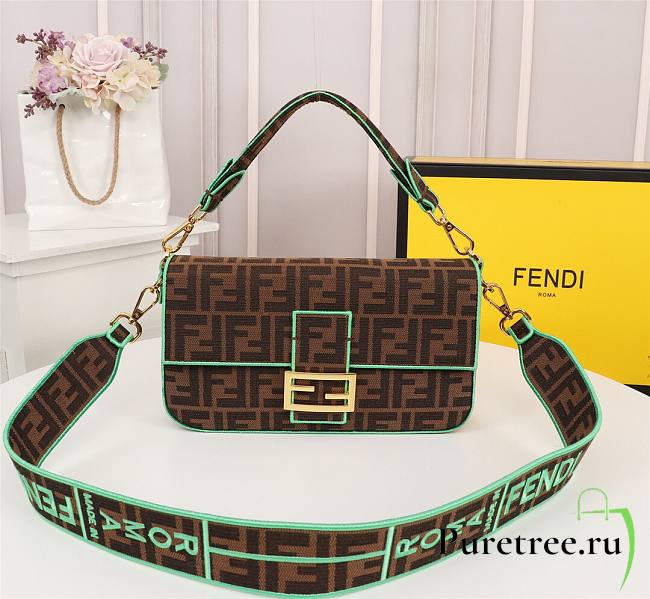 Fendi Baguette large embroidered FF canvas bag in green line | 8BR600 - 1