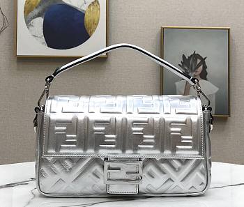 Fendi Baguette Large silver leather bag | 8BR771