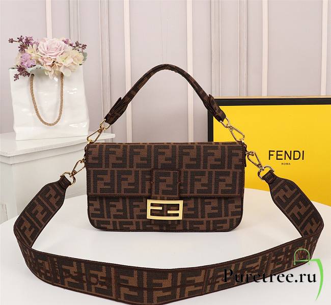 Fendi Baguette large embroidered FF canvas bag in brown line | 8BR600 - 1