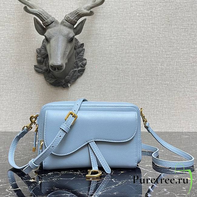 Dior Saddle Messenger Blue Grained Calfskin Bag | 9238 - 1