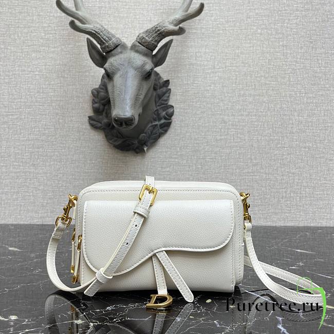 Dior Saddle Messenger White Grained Calfskin Bag | 9238 - 1