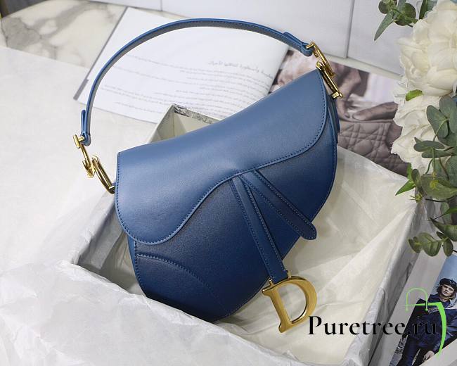 Dior Saddle Indigo Blue Gradient Calfskin 25cm Bag | M0446 - 1