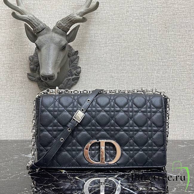 DIOR Caro Steel Black Supple Cannage Calfskin Medium Bag | M9242 - 1