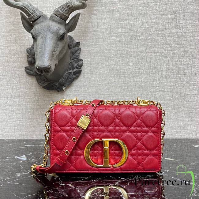 DIOR Caro Steel Red Supple Cannage Calfskin Small Bag | M9242 - 1