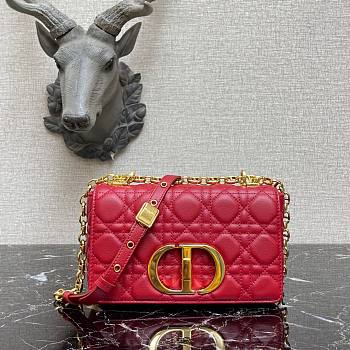 DIOR Caro Steel Red Supple Cannage Calfskin Small Bag | M9242