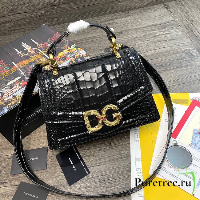 DG Amore bag in deep black calfskin leather - 1