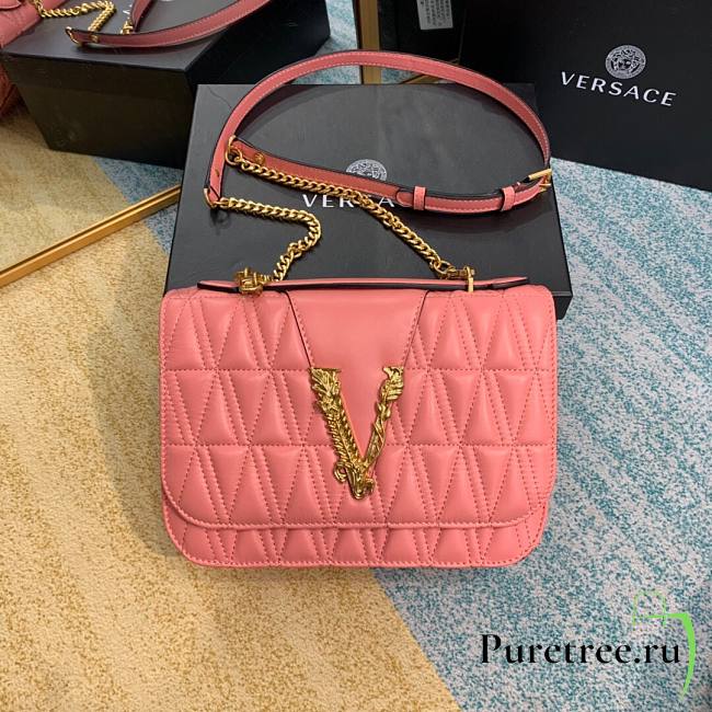 Versace Quilted Top Handle Barocco V Bag in Pink - 1
