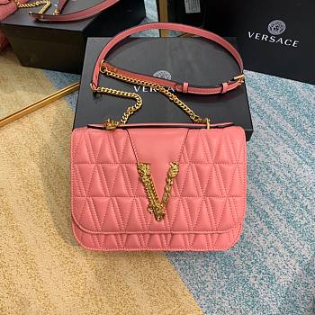 Versace Quilted Top Handle Barocco V Bag in Pink