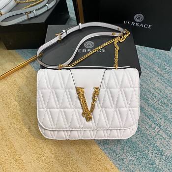 Versace Quilted Top Handle Barocco V Bag in White
