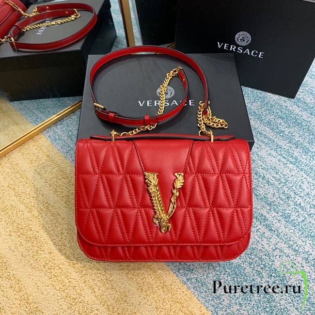 Versace Quilted Top Handle Barocco V Bag in Red - 1