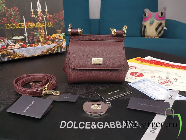 DG dauphine leather Sicily mini bag in deep red - 1