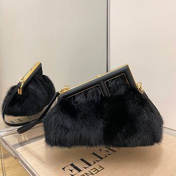 FENDI First Small mink black leather bag | 8BP129