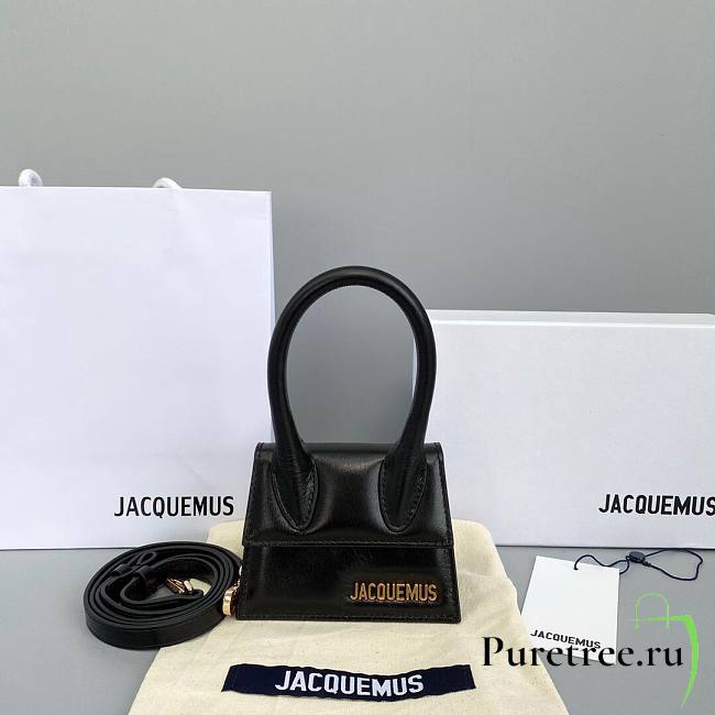 Jacquemus mini tote bag black leather 12cm - 1