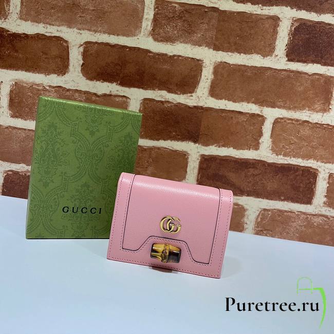 Gucci Diana card case wallet in pink leather - 1