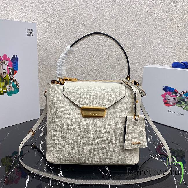 Prada Saffiano Top Handle Bag White 1BN012 - 1