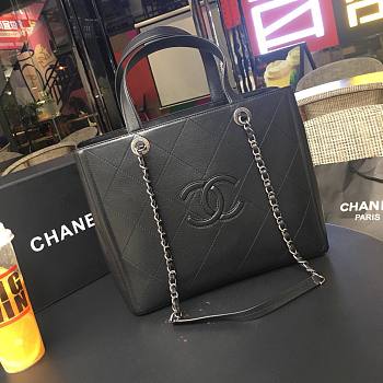 Chanel Quilted Calfskin Shopping Tote Bag Black