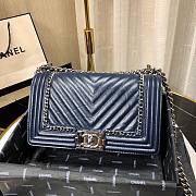 Chanel Medium Crinkled Calfskin Chevron Boy Flap Bag Blue - 1