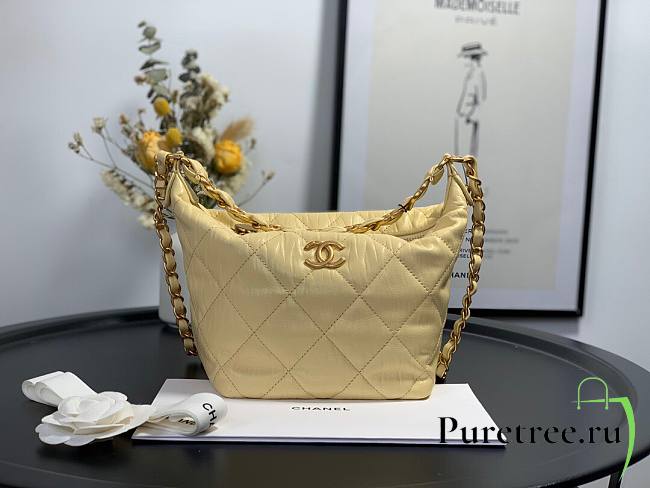 Chanel Crumpled Lambskin Mini Hobo Bag Yellow - 1