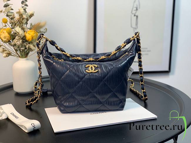  Chanel Crumpled Lambskin Mini Hobo Bag Blue - 1