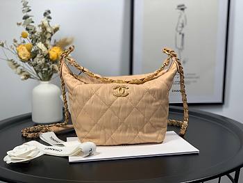 Chanel Crumpled Lambskin Mini Hobo Bag Beige