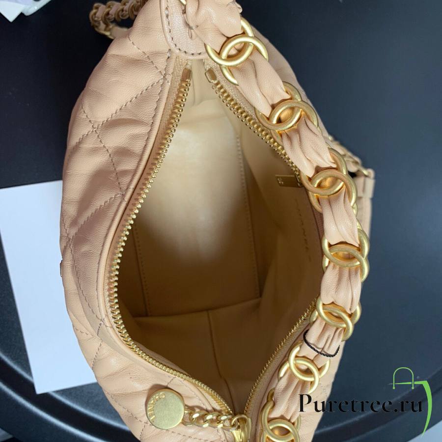 Small Crumpled Lambskin Hobo Bag - 13 × 19 × 7 cm