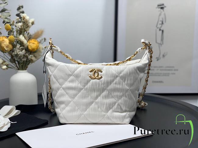 Chanel Crumpled Lambskin Mini Hobo Bag White - 1