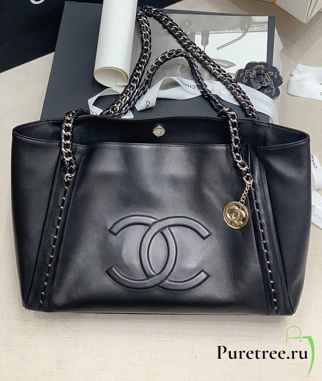 	 Chanel Soft Calfskin Shopping Bag Top Handle Black - 1