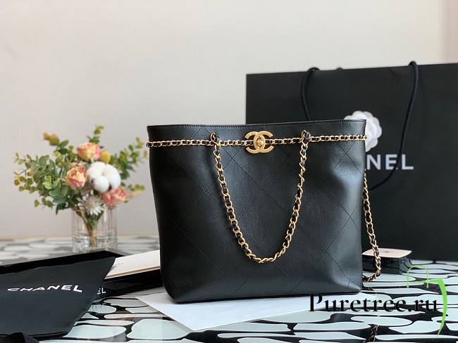 Chanel Calfskin Chain Shopping Bag AS2374 Black - 1