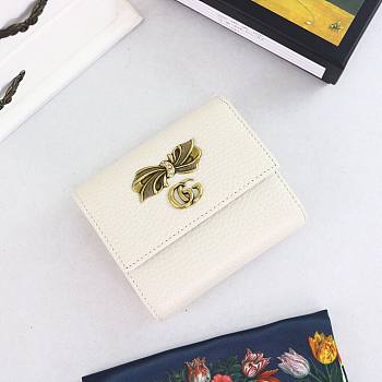 GG Leather Wallet With Bow-White