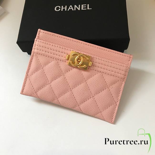 Chanel pink card holder gold hardware - 1