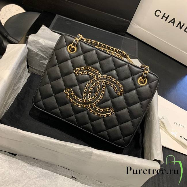 Chanel Calfskin Chain CC Accordion Shoulder Bag Black AS1751 - 1