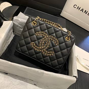 Chanel Calfskin Chain CC Accordion Shoulder Bag Black AS1751