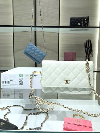 Chanel Grained Calfskin Wallet Charm WOC White