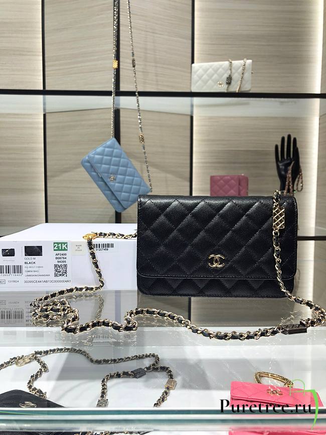 Chanel Grained Calfskin Wallet Charm WOC Black - 1