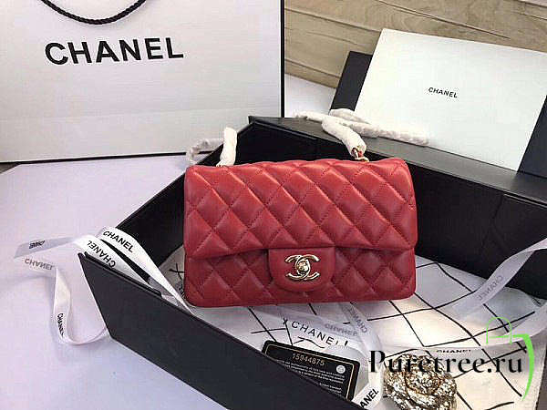 Chanel Flap Bag Caviar Red with Gold/ Silver Hardware 20CM - 1