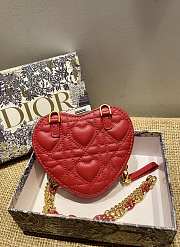 DIOR | DIORAMOUR CARO Heart Red Chain Bag- S5097 - 11 x 10 x 1.5 cm - 3