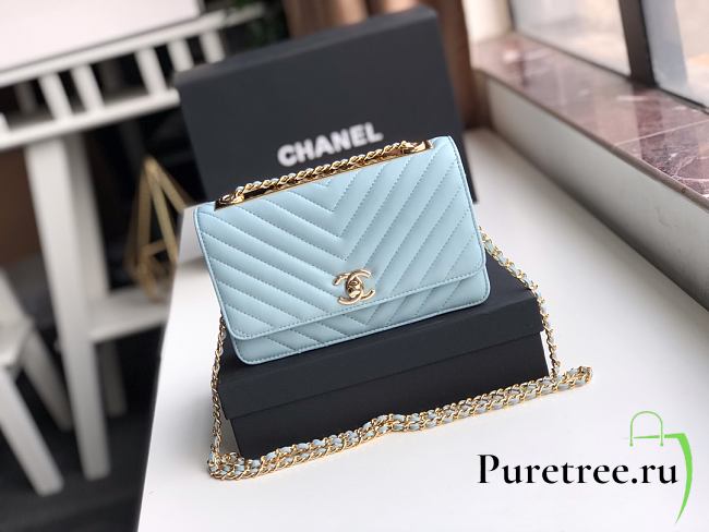 CHANEL | Wallet On Chain Light blue - A80982 - 19x13.5x3.5cm - 1