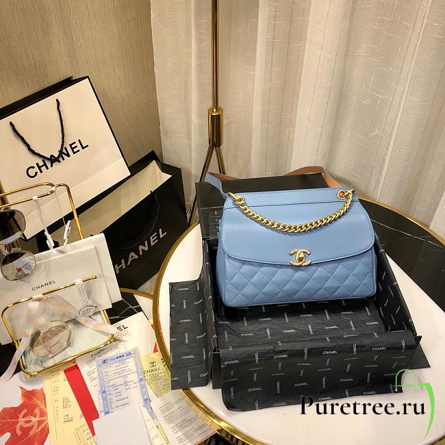 CHANEL | Lambskin Curved Flap Bag Blue - AS0416 - 24cm - 1