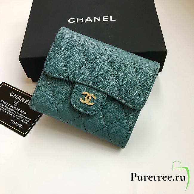 CHANEL | Classic small flap wallet Tri-fold Green - A82288 - 10.5 x 11.5 x 3cm - 1