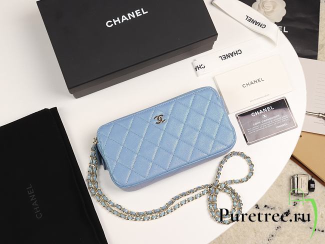 CHANEL | Small Blue Quilted Clutch With Chain - A82527 - 10×19×4cm - 1
