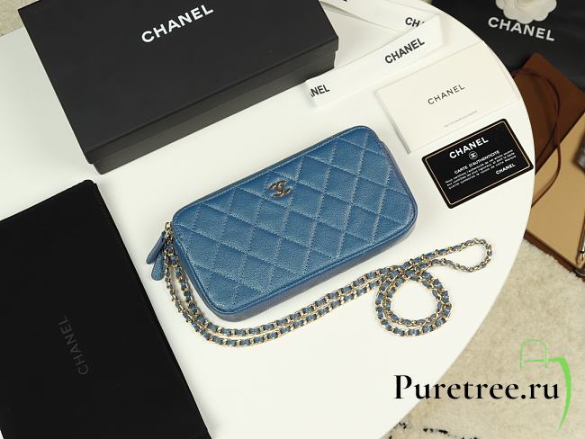CHANEL | Small Dark Blue Quilted Clutch With Chain - A82527 - 10×19×4cm - 1