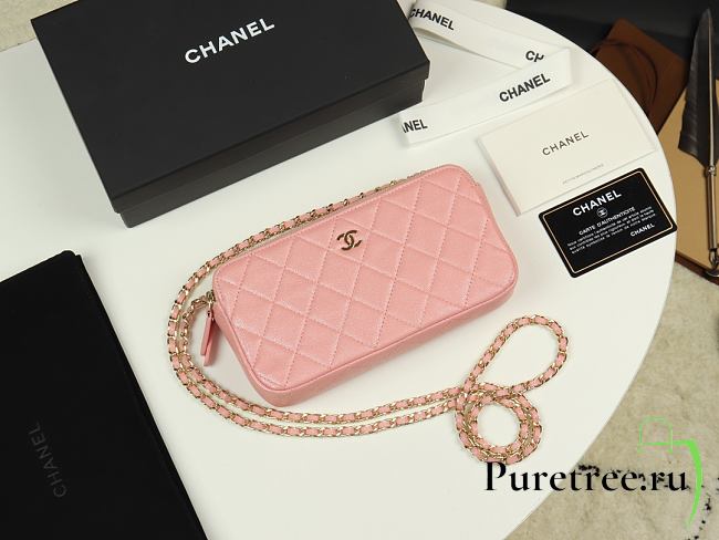 CHANEL | Small Pink Quilted Clutch With Chain - A82527 - 10×19×4cm - 1