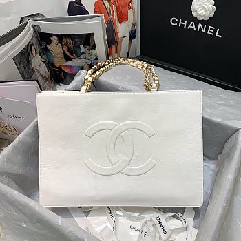 CHANEL | White Aged Calfskin Large Shopping Bag - AS1943 - 37 x 26 x 12 cm