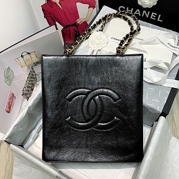 Chanel | Shiny Black Aged Calfskin Shopping Bag - 32 x 30 x 10 cm