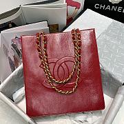 Chanel | Shiny Red Aged Calfskin Shopping Bag - 32 x 30 x 10 cm - 5